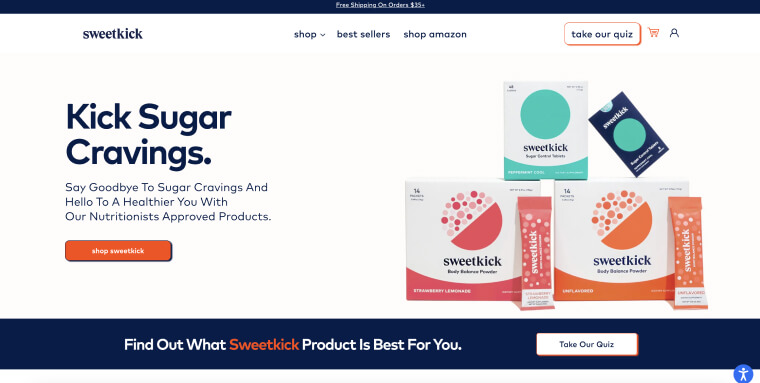 Screenshot of sweetkick's homepage.