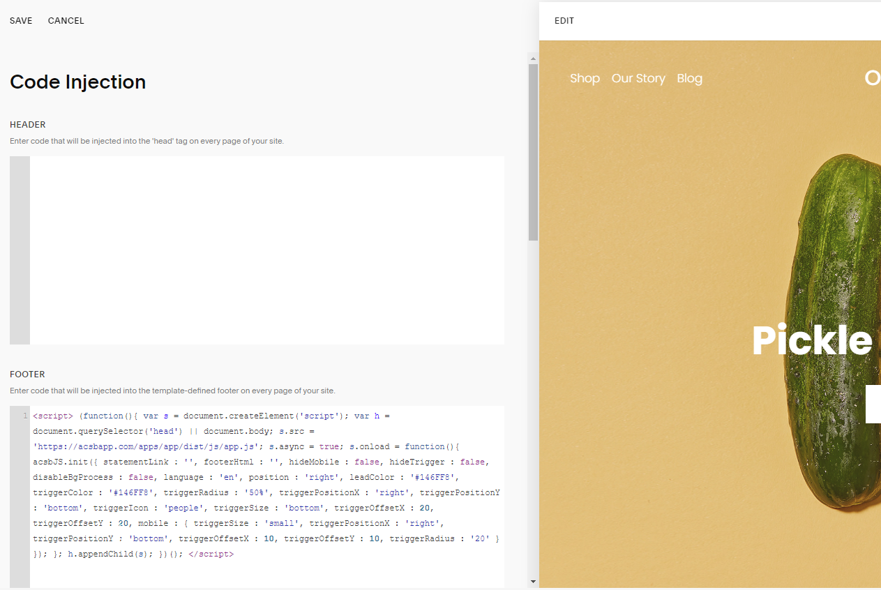 Screenshot of Save code